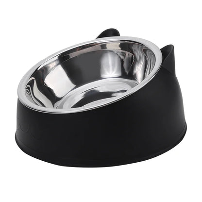 Inclined Stainless Steel Cat Bowl – Tilted Feeding Dish for Pets