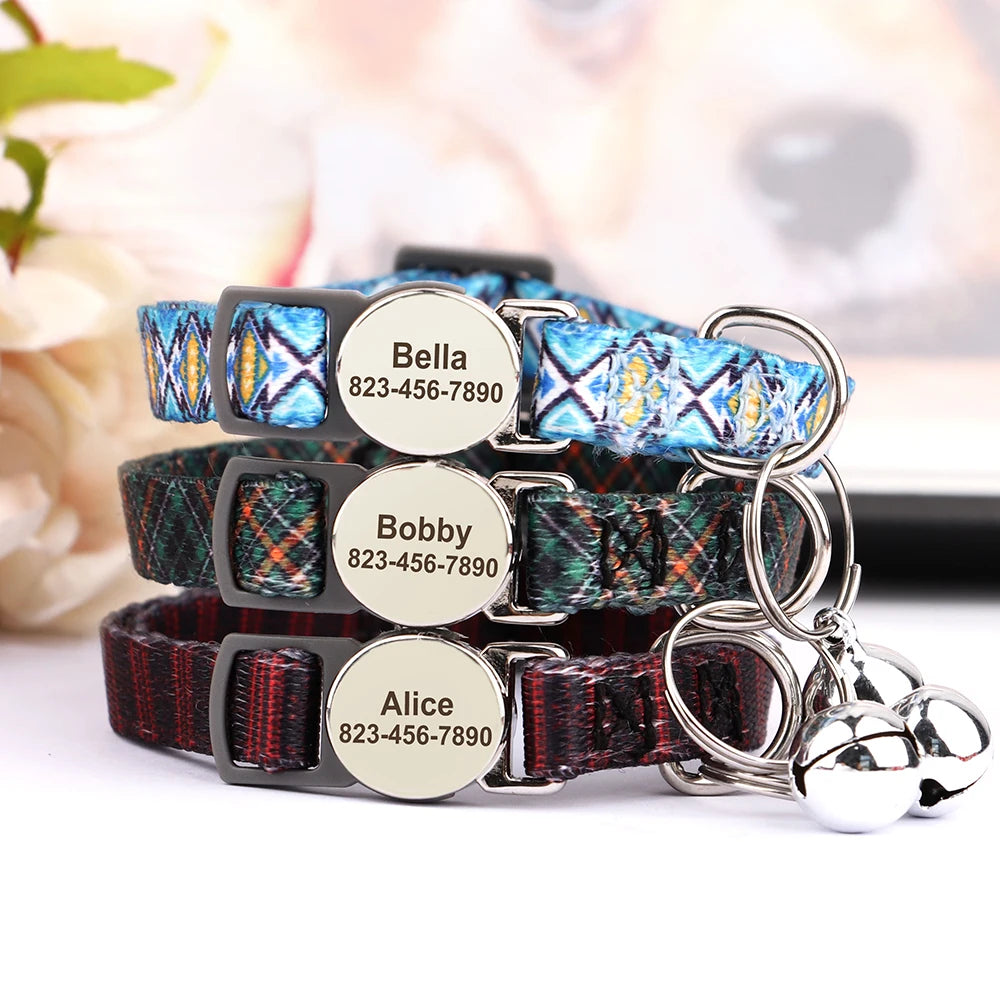 personalized cat collar with bell - free engraved, breakaway safe