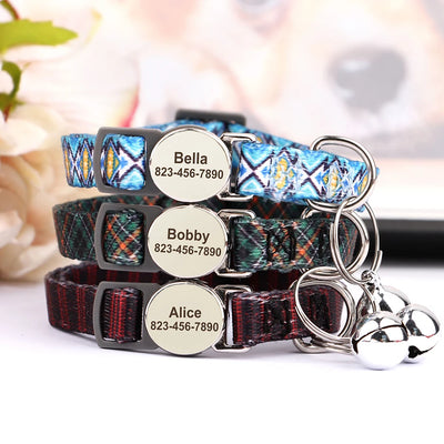 Personalized Cat Collar with Bell - Free Engraved, Breakaway Safe