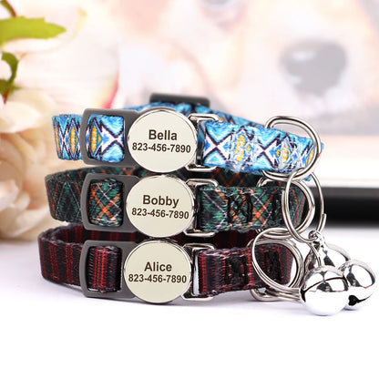 Personalized Cat Collar with Bell - Free Engraved, Breakaway Safe