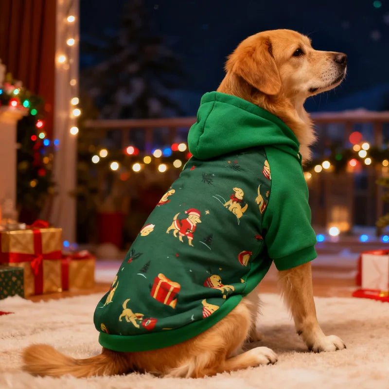 festive christmas dog hoodie for autumn and winter holiday pet clothes