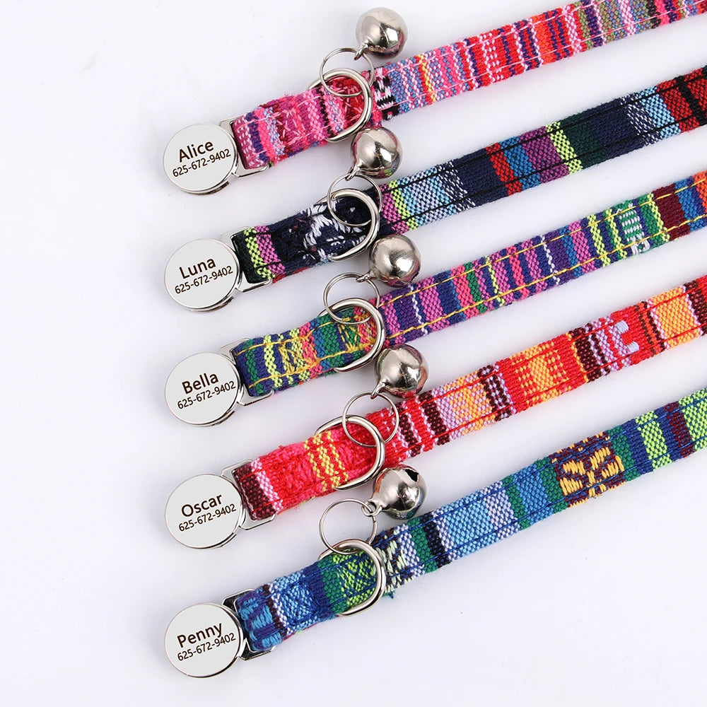 personalized cat collar with bell - free engraved, breakaway safe