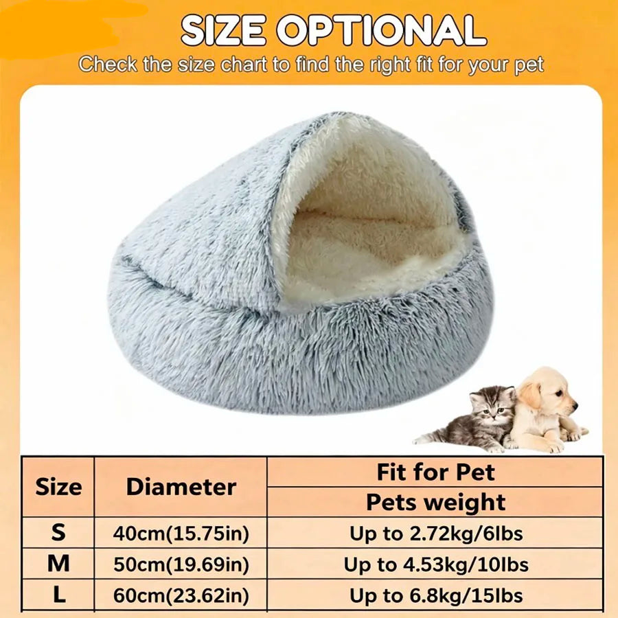 cozy shell-shaped plush cat bed, warm semi-enclosed nest for puppies
