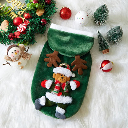 Flannel Christmas Puppy and Cat Hoodie for Small and Medium Pets