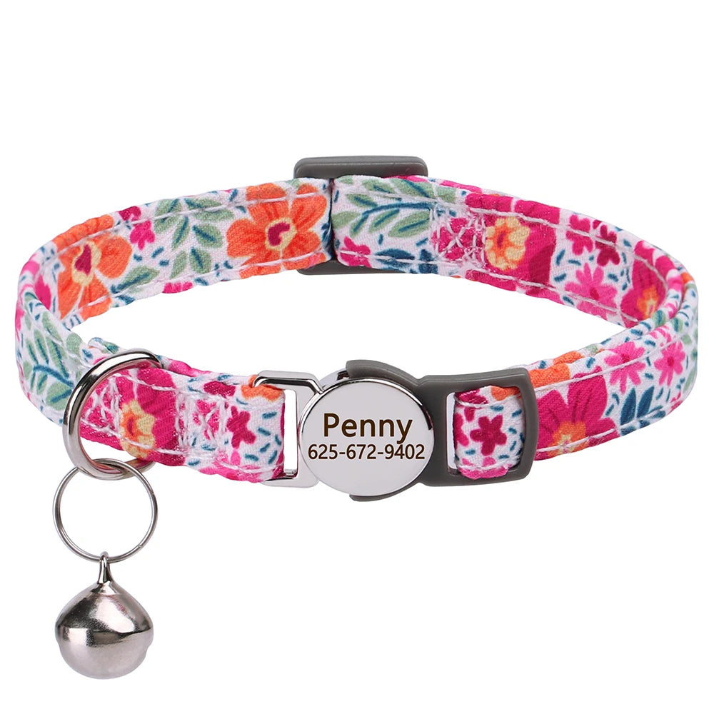 personalized cat collar with bell - free engraved, breakaway safe