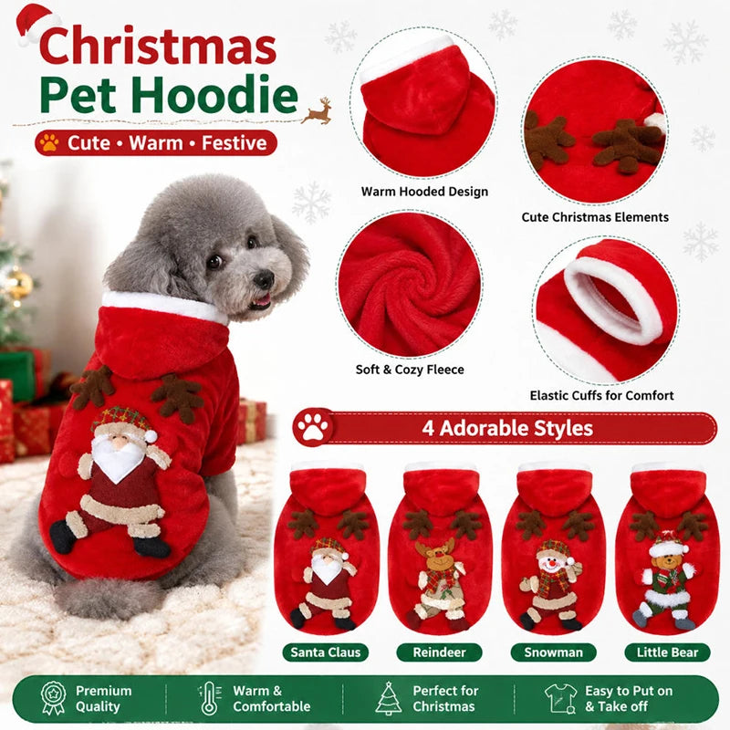 flannel christmas puppy and cat hoodie for small and medium pets