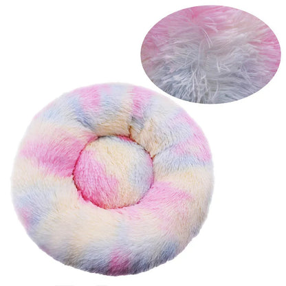 Round Plush Dog Bed, Warm Non-Slip Washable Bed for Dogs & Small Cats