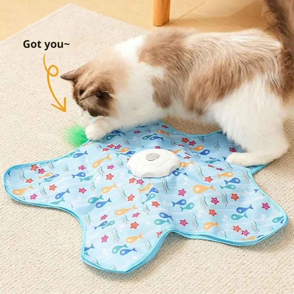 hide & seek automatic cat play mat 360° feather hunting toy