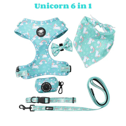 6-in-1 Dog Harness Set with Leed, Collar, Bandana & Poop Bag Holder
