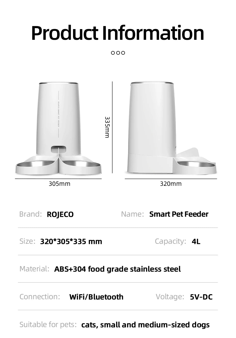 rojeco smart wifi automatic cat feeder – 4l auto pet dispenser