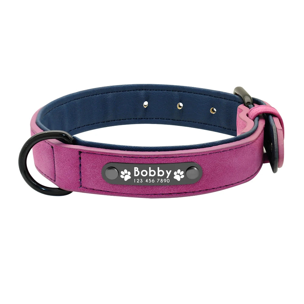 personalized leather dog collar & leash set - soft, padded, durable