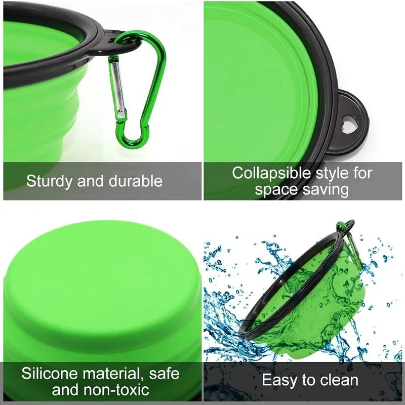 folding silicone dog bowl with carabiner – portable travel feeder