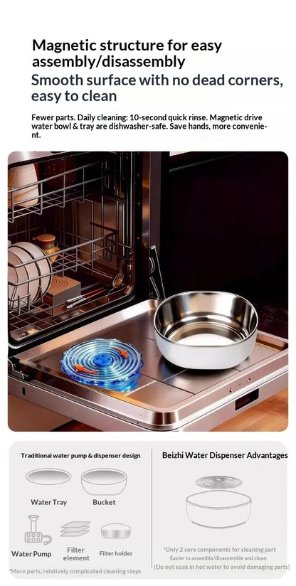 Magnetic Drive Wireless Cat Water Fountain 100 Day Battery Filter-Free