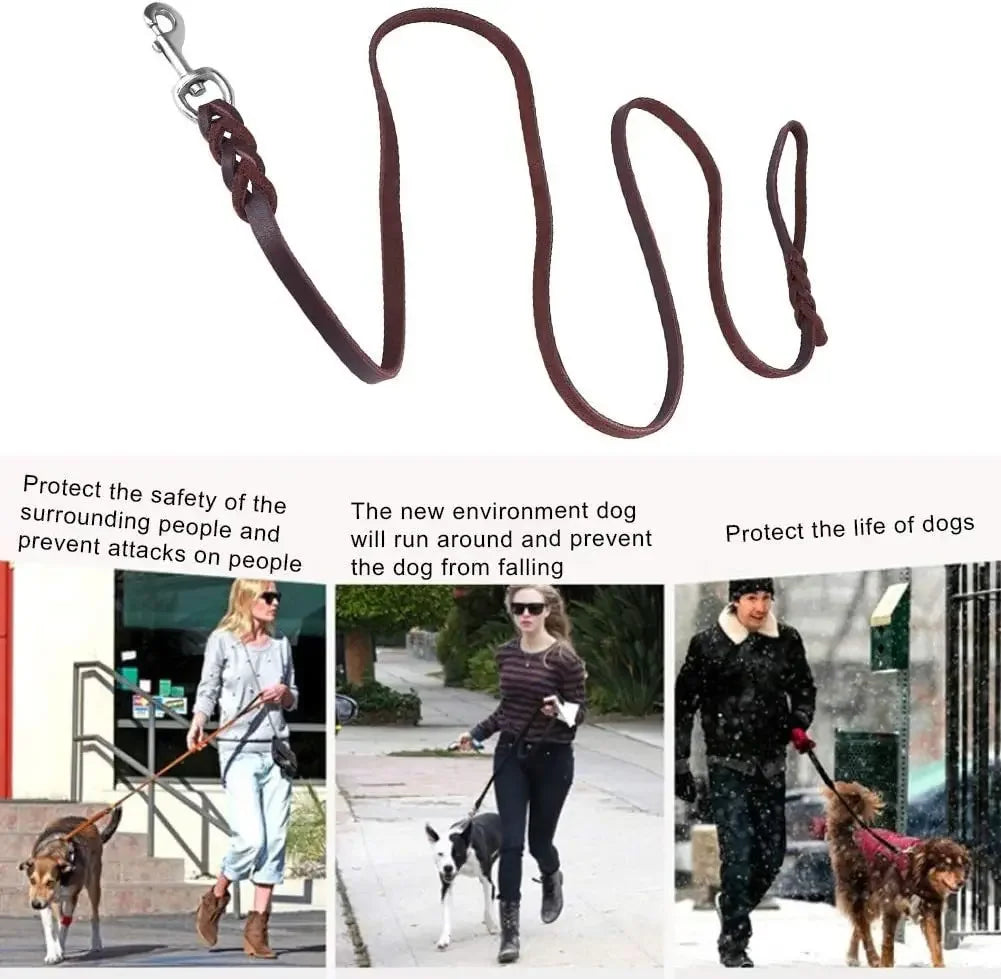 genuine leather braided dog leash for medium and large dog breeds