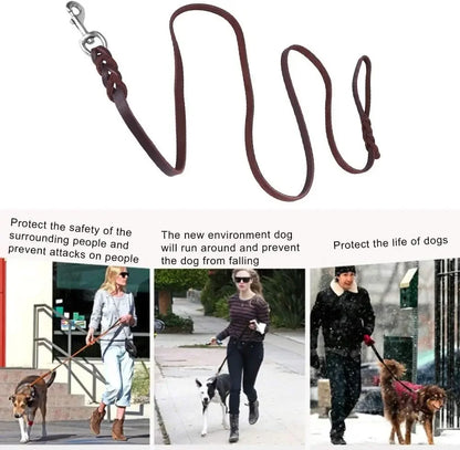 Genuine Leather Braided Dog Leash for Medium and Large Dog Breeds
