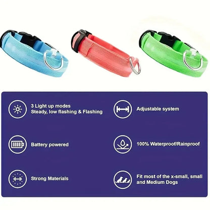 LED Glow Dog Collar - Battery-Powered Night Walking Safety Collar