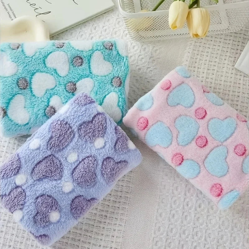 soft plush heart print pet blanket - machine washable, all season