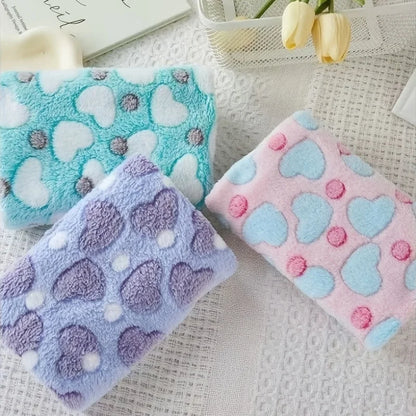 Soft Plush Heart Print Pet Blanket - Machine Washable, All Season
