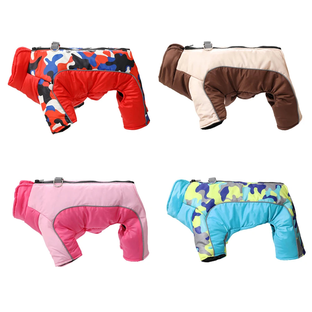 warm waterproof pet jumpsuit with d-ring, reflective winter dog & cat coat