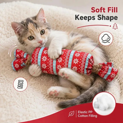 Christmas Candy Cat Toy with Crinkle Paper Plush Chew Toy for Kittens