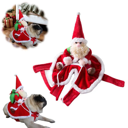 Funny Santa Claus Riding Dog Christmas Costume for Dogs & Cats, Red