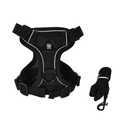 Breathable Puppy Harness Leash Set with Reflective Chest Strap Vest