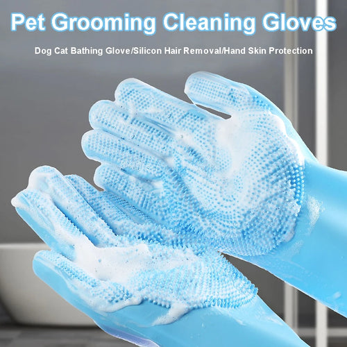 Silicone Pet Bathing Gloves – Shampoo Scrubber Hair Remover