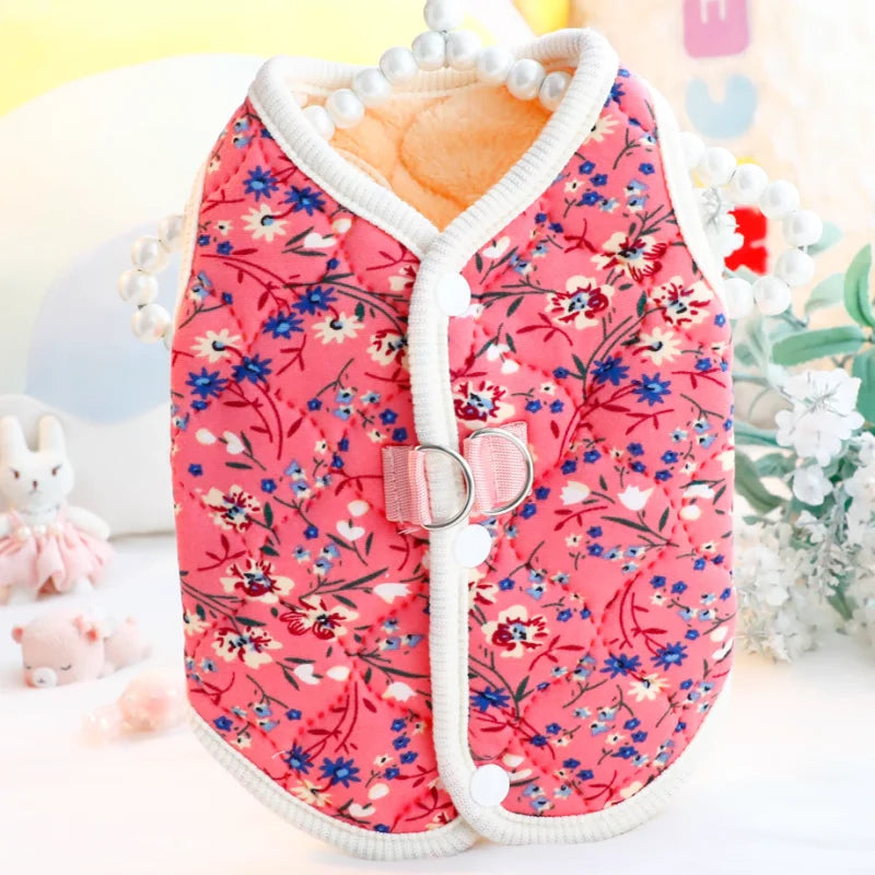 floral winter pet coat for puppies and cats warm plush jacket