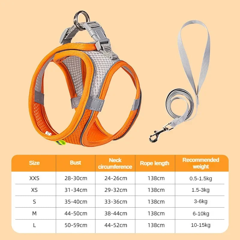 breathable mesh pet harness with reflective safety stitching set