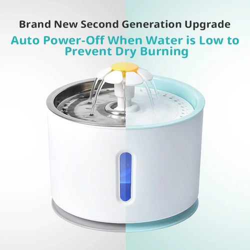 2.4L Stainless Steel Cat Water Fountain with USB Power and Night Light