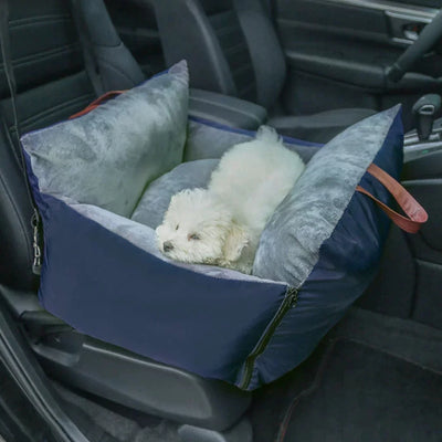 Plush Pet Car Seat Bed for Cats & Puppies with Safety Buckle and Strap