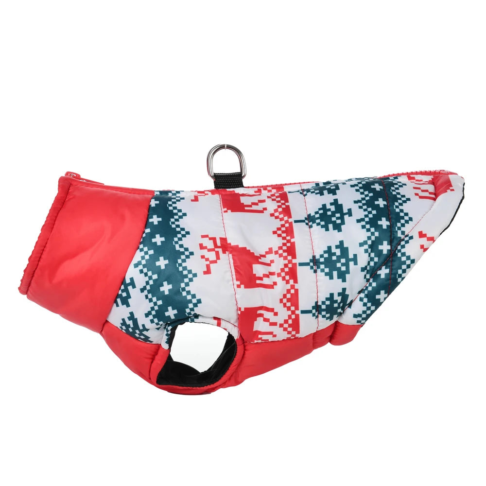 warm christmas dog jacket with d-ring for small and medium dogs