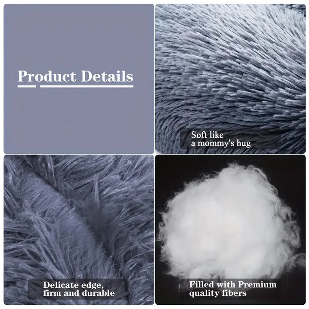 round plush dog bed, warm non-slip washable bed for dogs & small cats