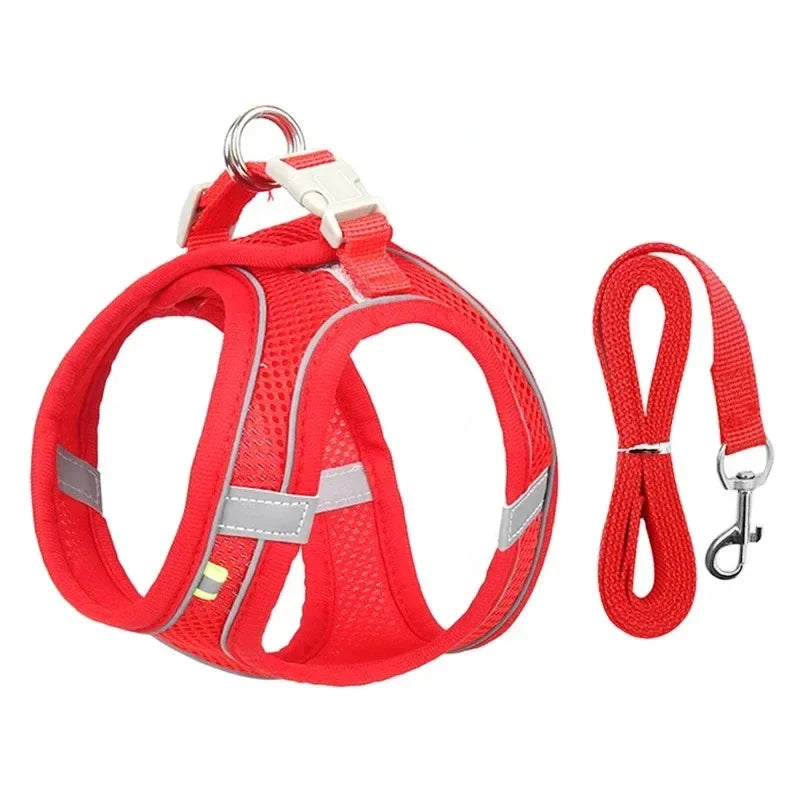 breathable mesh pet harness with reflective safety stitching set