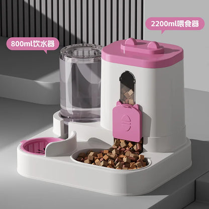 Gravity Cat & Dog Feeder with Water Fountain, Spill-Proof Bowl