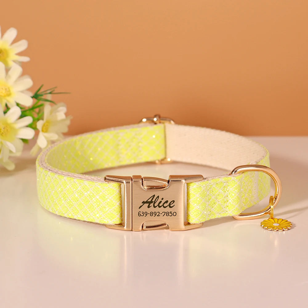 personalized bling dog collar - free engraved id tag & flower charm