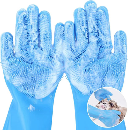 Silicone Pet Bathing Gloves – Shampoo Scrubber Hair Remover