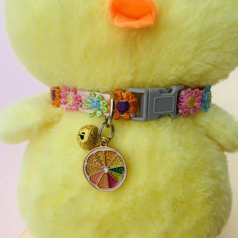 adjustable pet collar with bell - colorful paw print for cats & puppies