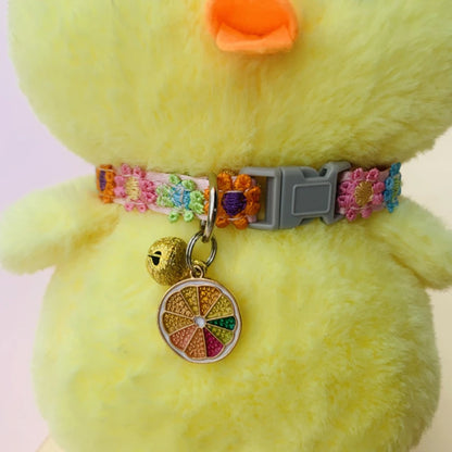 Adjustable Pet Collar with Bell - Colorful Paw Print for Cats & Puppies