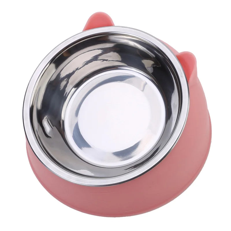 inclined stainless steel cat bowl – tilted feeding dish for pets