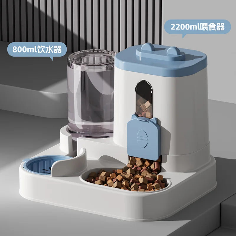 gravity cat & dog feeder with water fountain, spill-proof bowl