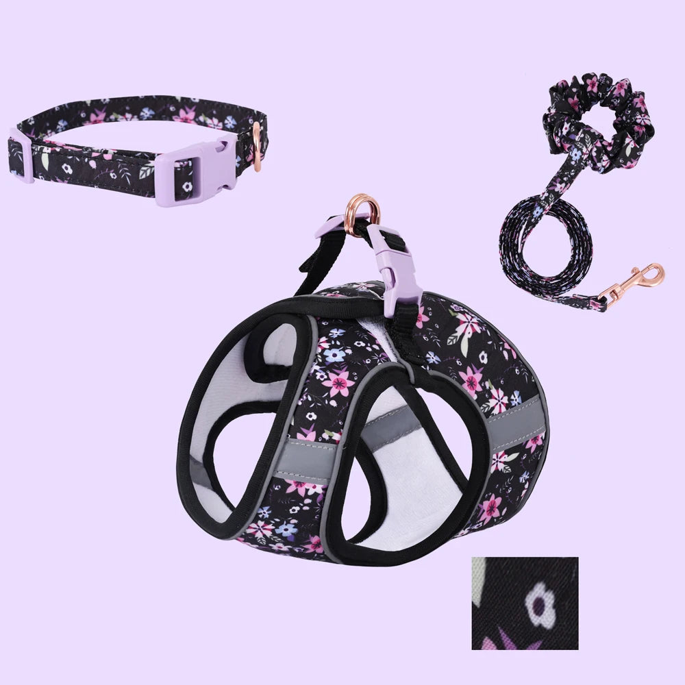 soft puppy harness, leash & collar set – adjustable pet vest set