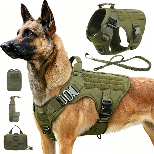 Tactical Dog Harness Set with MOLLE Pouches – Training Vest