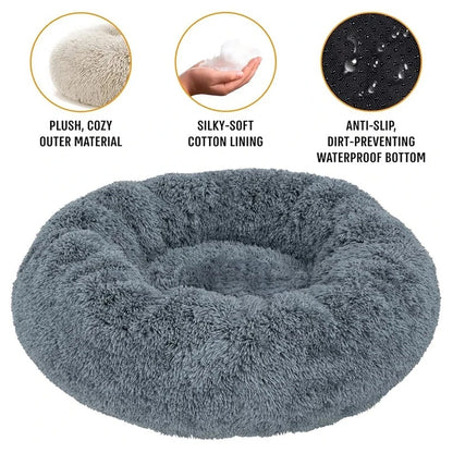 Round Plush Dog Bed, Warm Non-Slip Washable Bed for Dogs & Small Cats