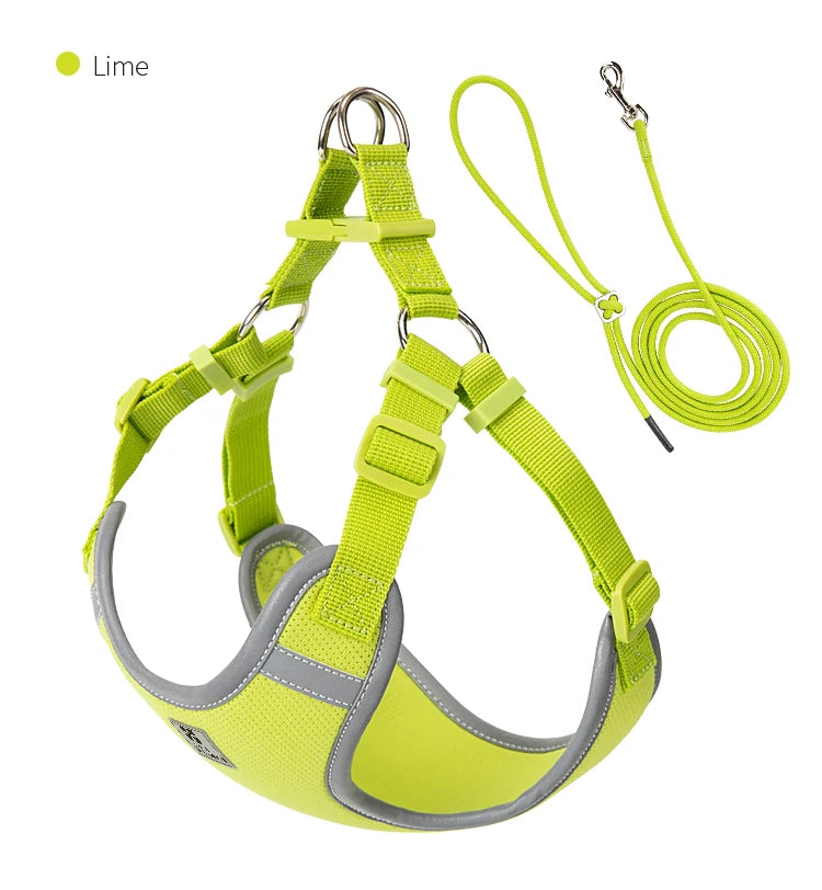 reflective adjustable pet harness & leash set for small/medium dogs