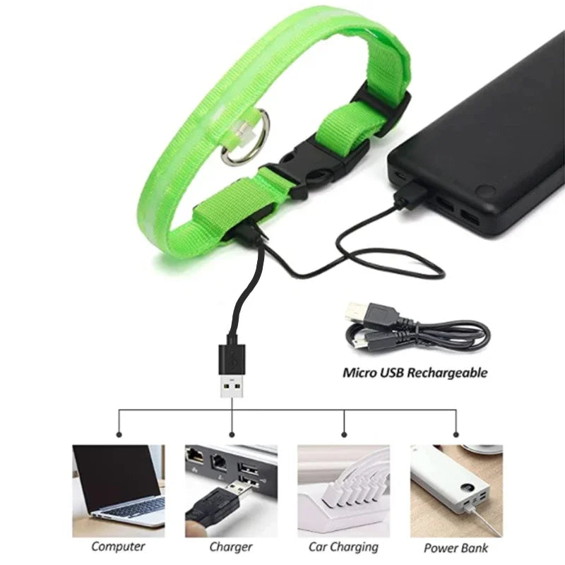 3 modes rechargeable led dog collar - adjustable night safety glow collar