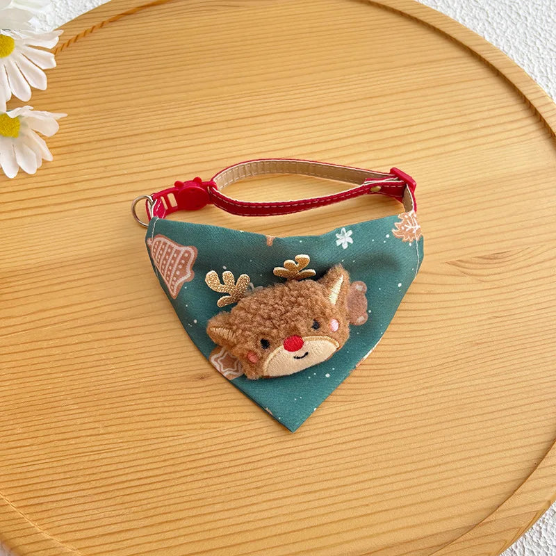 soft adjustable christmas pet bandana scarf collar for puppies and cats