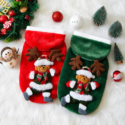 Flannel Christmas Puppy and Cat Hoodie for Small and Medium Pets