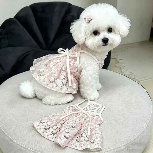 Cherry Blossom Princess Dog Skirt - Soft, Breathable Small Dog Dress