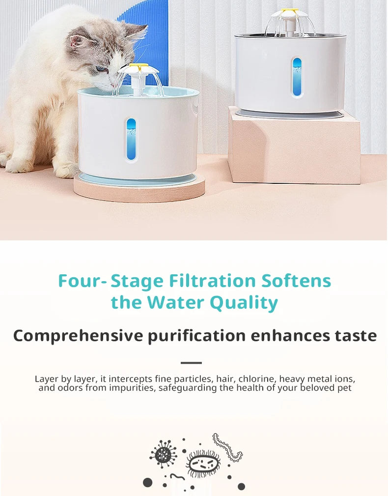 2.4l stainless steel cat water fountain with usb power and night light